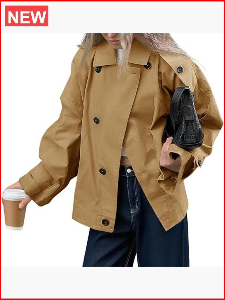 Oversized Trench Coat Single Breasted Lapel Casual Short Jacket Fall Outerwear